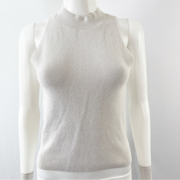 FRAME Women's Off White Rib Knit Sleeveless Tank Top Size L Silk Blend - Picture 1 of 7